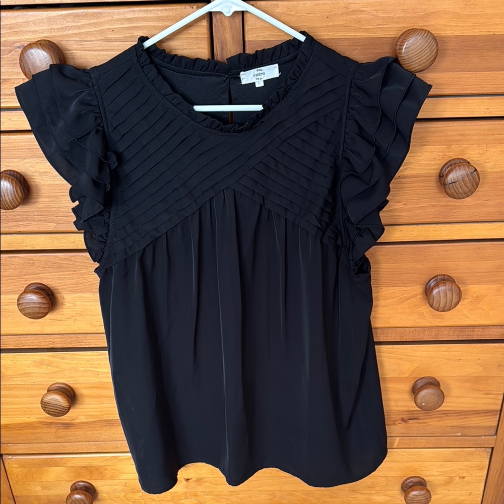 Entro Black Ruffle Sleeve Blouse